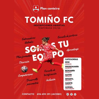 Formacin, deporte y valores: el Tomio FC lanza la campaa de inscripcin para su cantera 2025/26