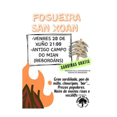 Rebordns celebra la noche de San Xon con una gran sardiada popular el 20 de junio