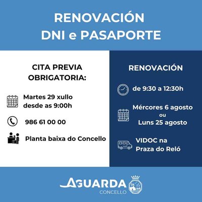 El martes se abren las citas para renovar el DNI y pasaporte en A Guarda