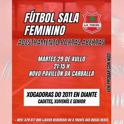 Ftbol sala femenino en Tomio: jornada de puertas abiertas para chicas a partir de 14 aos