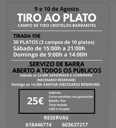 Cristelos-Barrantes celebra su tradicional Tiro al Plato con comida y cena para todos los pblicos