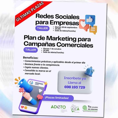 ltimas plazas para los cursos de redes sociales y marketing de ADETO en Tomio