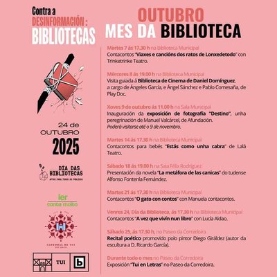Exposicins, contacontos e recital potico: programacin completa do Mes da Biblioteca en Tui