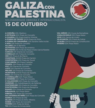 A Guarda, Tomio, Tui y Salvaterra se movilizan por Palestina este 15 de octubre en una jornada de solidaridad internacional