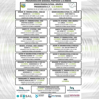 La U.D. Ribera protagoniza una nueva jornada deportiva con partidos en casa y a domicilio este 25 y 26 de octubre