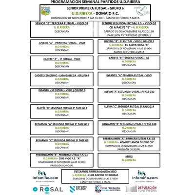 La U.D. Ribera afronta un nuevo fin de semana de competicin con varios encuentros clave en A Mata(O Rosal)