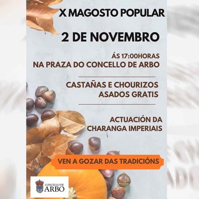 Arbo celebra su Magosto Popular con msica, castaas y chorizos este 2 de noviembre en la Plaza del Concello