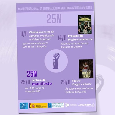 El Concello de A Guarda programa cine, teatro y actividades educativas por el Da Internacional contra la Violencia hacia las Mujeres