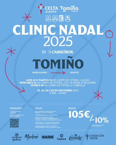 El Concello de Tomio y el RC Celta lanzan el primer Clinic de Navidad para la juventud del municipio