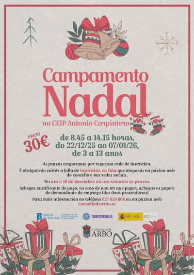 Arbo abre las inscripciones para su Campamento de Nadal 2025/2026