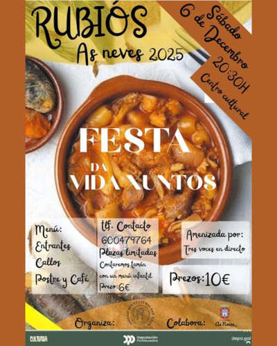 Rubis(As Neves) celebra este sbado la -Festa da vida xuntos- con una cena y msica en directo