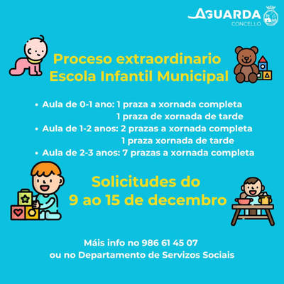 El Concello de A Guarda convoca plazas extraordinarias en su Escuela Infantil Municipal