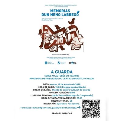 A Guarda estrena el bus del teatro con la obra -Memorias dun neno labrego- en Santiago