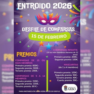 Arbo celebra el Entroido 2026 con comparsas, mascaritas y el aumento de premios 