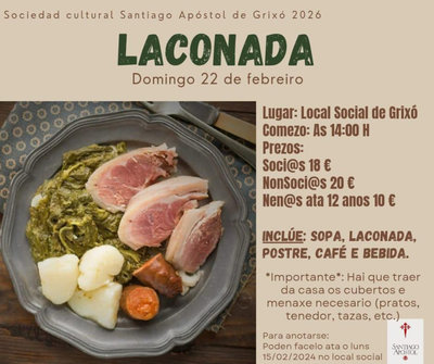 La Sociedad Cultural Santiago Ap�stol de Grix� organiza una laconada abierta a vecinos y visitantes de Salvaterra de Mi�o