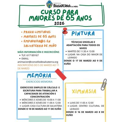 El Concello de Salvaterra abre inscripciones para sus talleres de envejecimiento activo