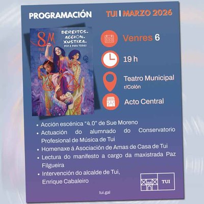 El Teatro Municipal de Tui acoge el acto central del 8M con la lectura del manifiesto por Paz Filgueira