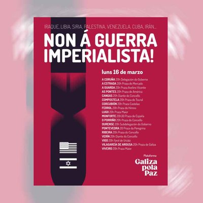 La Praza Avelino Vicente de A Guarda ser� escenario de una concentraci�n contra la guerra