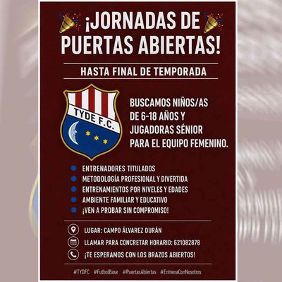 El TYDE F.C abre su jornada de puertas abiertas para reforzar su equipo de cara a la pr�xima temporada 