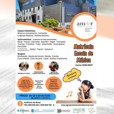La Escuela de M�sica de O Rosal abre el plazo de matr�cula para el curso 2026-2027