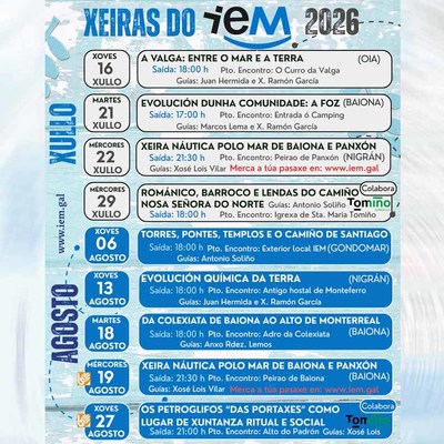Las Xeiras do IEM regresan este verano con rutas por Oia, Tomi�o, Baiona, Nigr�n y Gondomar