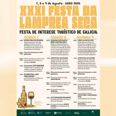Arbo celebrará del 7 al 9 de agosto la XXXI Festa da Lamprea Seca Arbo celebrará del 7 al 9 de agosto la XXXI Festa da Lamprea Seca