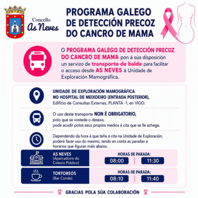 As Neves facilita transporte gratuito a Vigo para las mujeres citadas en el programa de detecci�n del c�ncer de mama