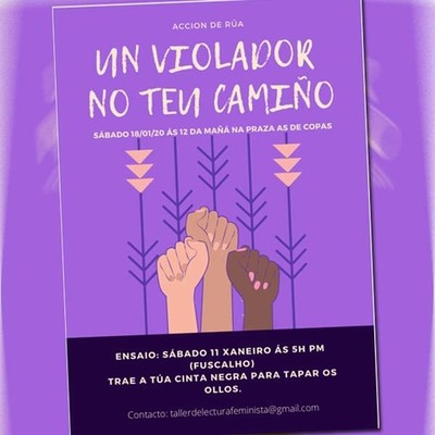 Representación da performance -Un violador no teu camiño-  na Guarda