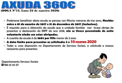 Prestación económica de pagamento único para fillas e fillos menores de tres anos para o ano 2020