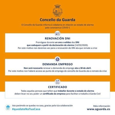 O Concello da Guarda informa sobre o DNI, o selado do paro e os certificados de empresa