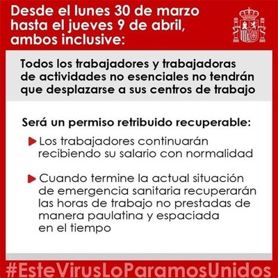 Permiso retribuido recuperable para las personas trabajadoras por cuenta ajena que no presten servicios esenciales
