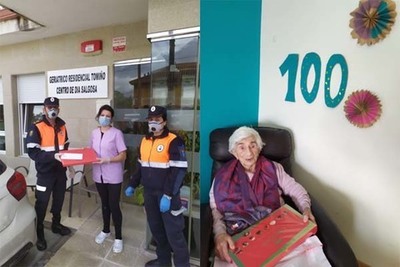 Unha centenaria de Tomiño recibe un agasallo de parte do Concello na residencia de maiores na que vive