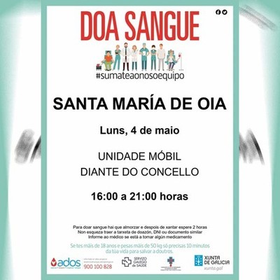 A unidade móbil de doazón de sangue visita Oia este luns