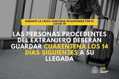 Sanidad establece una cuarentena de 14 días a todas las personas procedentes del extranjero