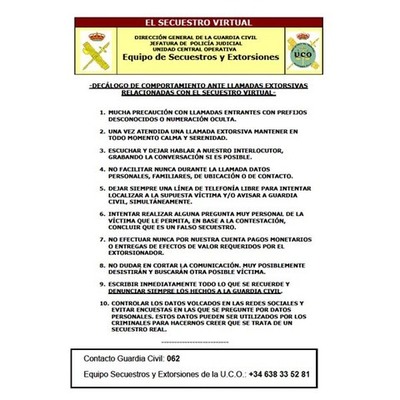La Guardia Civil alerta sobre una nueva oleada de secuestros virtuales