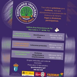 Tui acollerá neste mes de outubro tres obradoiros do programa -Cultivando a Igualdade-