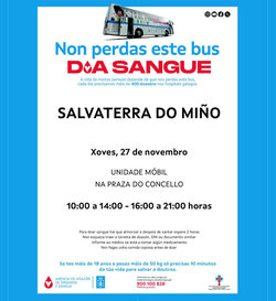 Infominho -  La Unidad Mvil de Donacin de Sangre llega a la Plaza del Concello de Salvaterra de Mio el jueves 27 de noviembre - 