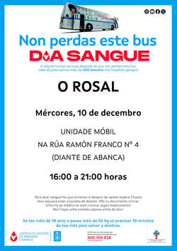 Infominho -  O Rosal recibe la unidad mvil de la Axencia Galega de Doazn de Sangue el 10 de diciembre - 