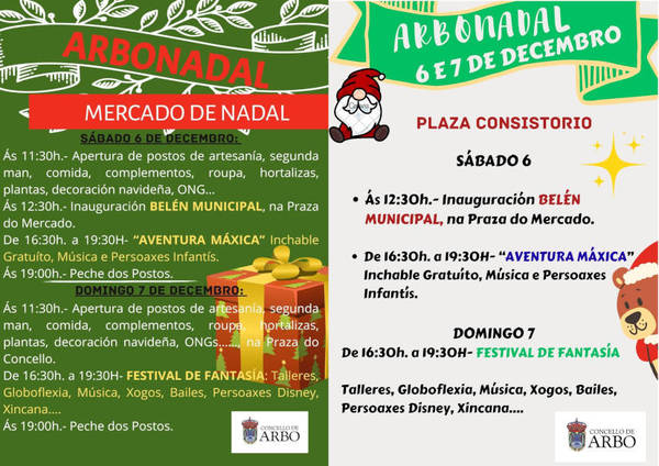 Infominho -  Arbonadal 2025: Arbo da la bienvenida a la Navidad con un mercado artesanal, actividades gratuitas y personajes infantiles - 