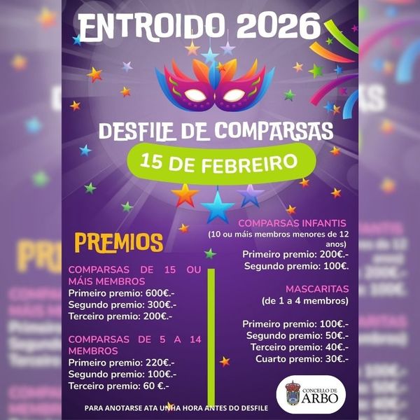 Infominho -  Arbo celebra el Entroido 2026 con comparsas, mascaritas y el aumento de premios  - 
