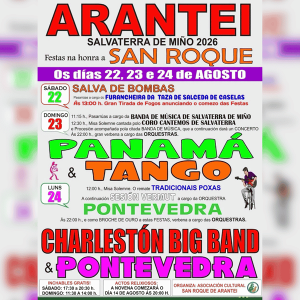 Infominho -  Panam�, Tango, Charleston Big Band y Pontevedra pondr�n m�sica a las fiestas de San Roque de Arantei, en Salvaterra - 
